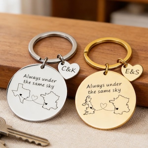Custom Long Distance Keychain,Leaving Home Gift,Keychain Long Distance Couple Friends Long Distance Relationship Gift, Valentine's Day Gifts
