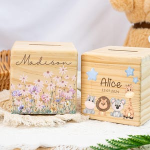 Personalized Child Money Box,Custom Name Piggy Bank for Children,Wood Money Box,Christening Gifts,Easter Gifts,Birthday,Xmas Gift for Kids