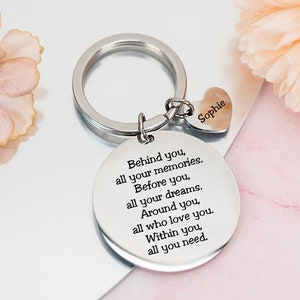 Custom Keychain Gift, Behind You All Your Memories, Back to School,Gift for Friends,New Charter Keepsake,Custom Name Keychain,Christmas Gift