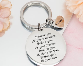 Custom Keychain Gift, Behind You All Your Memories, Back to School,Gift for Friends,New Charter Keepsake,Custom Name Keychain,Christmas Gift