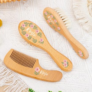 Custom Engraved Baby Hairbrush Set, Personalized Wooden Hair Combs in Gift Pouch, Ideal Gift for Newborns, New Baby Gifts 1st Birthday Gift