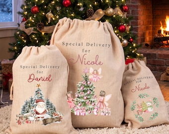 Personalized Large Santa Sack, Custom Christmas Gift Bag, Xmas Gift Bag, Christmas Eve Gift, Santa Bag, Gift for Kids, First Christmas Sack