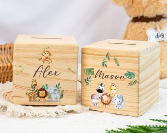 Wooden Children's Piggy Bank,Dinosaur Piggy Bank,Save Money Coin Box,Personalized Cash Box,Baby Nephew Gift,Birthday Gift for Kids, Toddler
