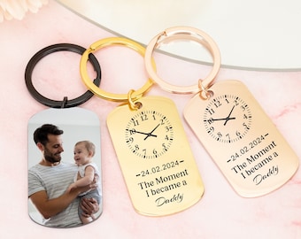 Dad Photo Keyring,Gifts for Dad,Father’s Day keychain,Personalized Birth Time and Date,Photo Keychain,New Baby Gift,Metal Keychain for Him