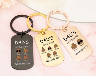 Personalized Father's Day Gifts,Funny Dad Keychain,Family Name Keychain for Dad,Dads Little Shits,Birthday Gifts for Dad,Daddy Gifts