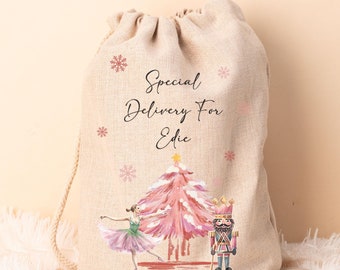 Personalized Santa Sack, Christmas Sack, Pink Christmas Nutcracker, Christmas Eve Box, Christmas Gift Bag, Christmas Present Sack, Toy Sack
