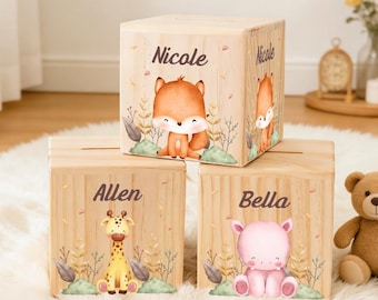 Personalized Wooden Coin Piggy Bank for Kids Boys Girls Custom Name Money Box, Birthday Gift for Kids, Children's Money Box, Delightful Gift