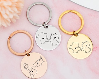 Long Distance Relationship Keychain Gift,Long Distance Friendship Gift,Country Keychain,Gift for Boyfriend Girlfriend,Long Distance Family