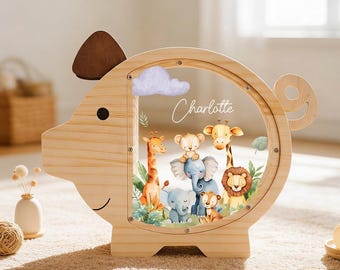 Salvadanaio in legno, regalo, salvadanaio per monete, barattolo di risparmio Montessori, regalo di compleanno per bambini, salvadanai unici per bambini, salvadanaio personalizzato per bambini