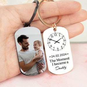 Dad Photo Keyring,Christmas Gifts for Dad, Mom ,Personalized Birth Time and Date,Photo Keychain,New Baby Gifts,Keychain Gift for New Parents