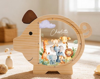 Wood Piggy Bank Gift, Money Box Coin Bank, Montessori Savings Jar, Birthday Gift for Children, Unique Kids Banks, Custom Piggy Bank for Kids