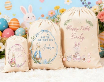 Cesto pasquale personalizzato, sacco pasquale personalizzato per Pasqua, caccia alle uova di Pasqua, cestini a forma di coniglietto per bambini, regali di Pasqua per bambini e bambine, sacco a forma di coniglietto