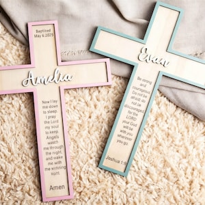 Personalized Wooden Baptism Cross, Custom Baptism Gifts, Wooden Cross Baby Shower Gift, Christening Gift, Nursery Decor, Sleep Prayer Cross