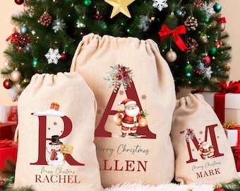 Personalized Santa Sack, Large Christmas Sack, Personalized Christmas Toy Sack with Name Initial, Christmas Gift Bags, First Christmas Gifts