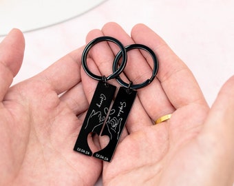 Porte-clés de couple personnalisé, porte-clés assorti pour petite amie petit ami, cadeau pour mari femme, cadeau d’anniversaire, coeurs amour marié BF GF