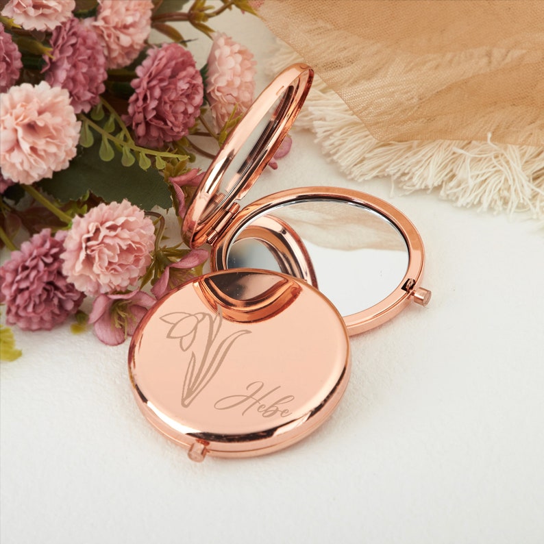 Miroir compact personnalisé, miroir de fleur de naissance, miroir de poche birdesmaid, cadeaux pour elle, cadeaux de meilleur ami, cadeaux danniversaire, cadeaux de mariage image 3