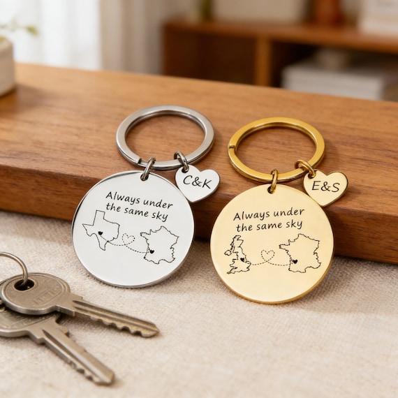 Set di portachiavi per la prima casa, regalo personalizzato, portachiavi coordinati per coppia, regalo per la nuova casa, regalo di inaugurazione della casa, regalo di San Valentino per gli sposi