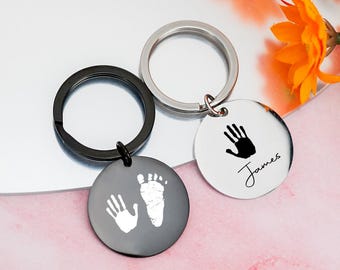 Personalized Baby Footprint Keyring,Handprint Keychain with Name,Child&#39;s Actual Footprint,New Parent Gift,New Baby Gift,Baby Handprint Gifts