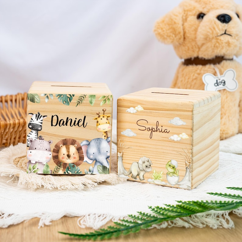 Personalized Piggy Bank with Name, Kids Coin Bank, Wooden Piggy Bank Gift, Kids Birthday Gift, Nursery Decor, Money Bank for Boys and Girls image 2