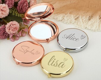 Miroir de poche personnalisé avec nom de demoiselle d’honneur, miroir de demoiselle d’honneur de mariage, cadeaux de mariage pour elle, cadeaux d’anniversaire, cadeaux pour fille, cadeaux d’ami