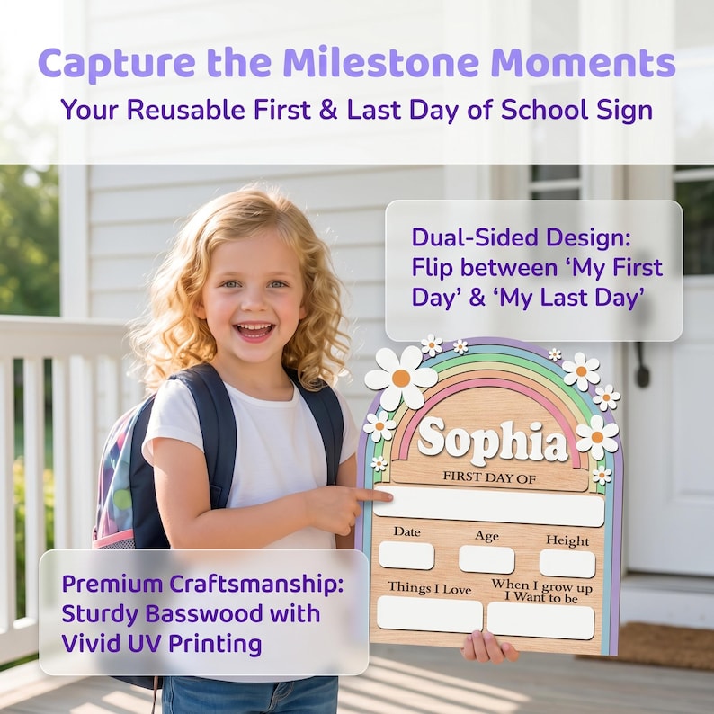 First Day of School Sign, Last Day of School Board, First Day of Kindergarten Sign, Back to School Sign, First & Last Day School Photo props Bild 4