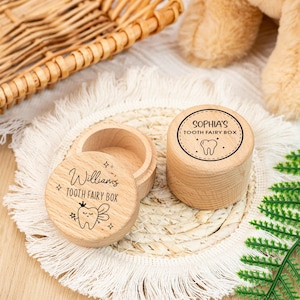 Boîte souvenir de fée des dents, boîte en bois de hêtre personnalisée, étui à dents personnalisé, cadeau de baby shower, cadeau d’anniversaire de nouveau-né, boîte de fée des dents pour enfants