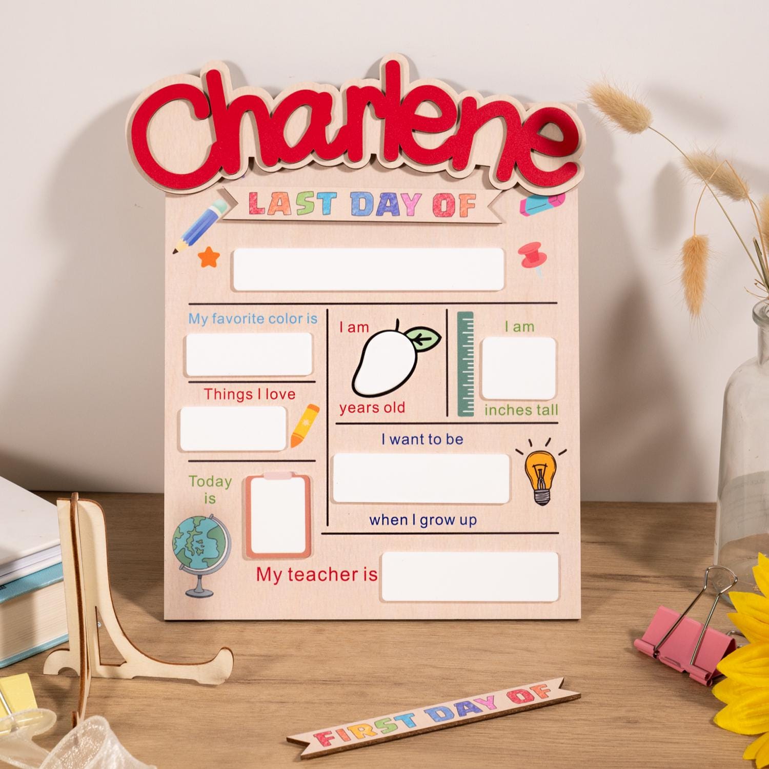 Custom First Day School Sign, Back to School Sign, Kindergarten 1st Day of School Sign, Personalized Pre-K First Day School Wooden Board