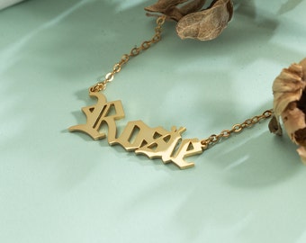 Collier de nom arabe personnalisé, collier de plaque signalétique arabe, calligraphie arabe, cadeau de bijoux arabes personnalisé, cadeau de bijoux islamiques, cadeau pour elle