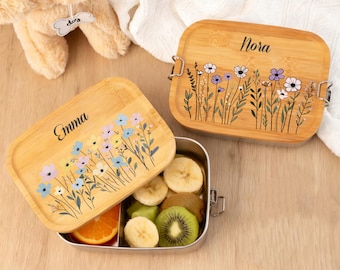 Personalized Flower Lunch Box: Stainless Steel Kids Snack Box Lunch Box with Wildflowers,Snack Boxes,Kids Birthday Gift,Christmas Gift Girls