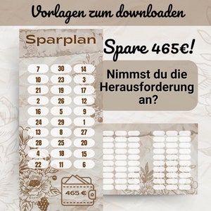 Savings plan 465 euros | digital download | Savings challenge A6 budget binder | Envelope method | A6 templates save | save money | budgeting