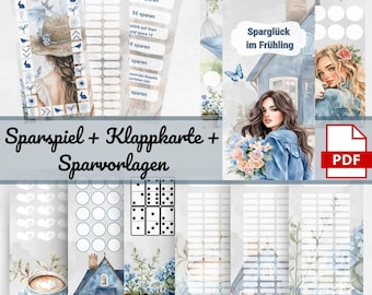 Savings Challenge Bundle A6 | Spring Savings Challenge PDF Set with Budget Trackers, Savings Game, Folding Card, Easter Savings Templates, DIY Financial Planning