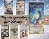 Sparchallenge A6 | Magische Budget Binder Vorlage PDF | Sparspiel mit Geschichte | Umschlagmethode | Digitales Sparspiel für Erwachsene