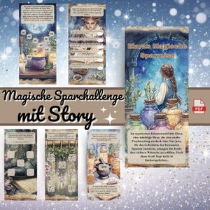 Sparchallenge A6 | Magische Budget Binder Vorlage PDF | Sparspiel mit Geschichte | Umschlagmethode | Digitales Sparspiel für Erwachsene