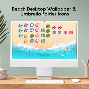 Organisateur de bureau, | de fond d’écran Thème plage Fond d’écran | Ordinateur portable Desktop Organizer, icônes de dossiers mignons, fond d’écran macbook, thème de bureau