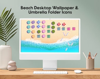 Desktop organizer, Desktop wallpaper | Beach theme Wallpaper | Laptop Desktop Organizer, cute folder icons, macbook wallpaper, desktop theme