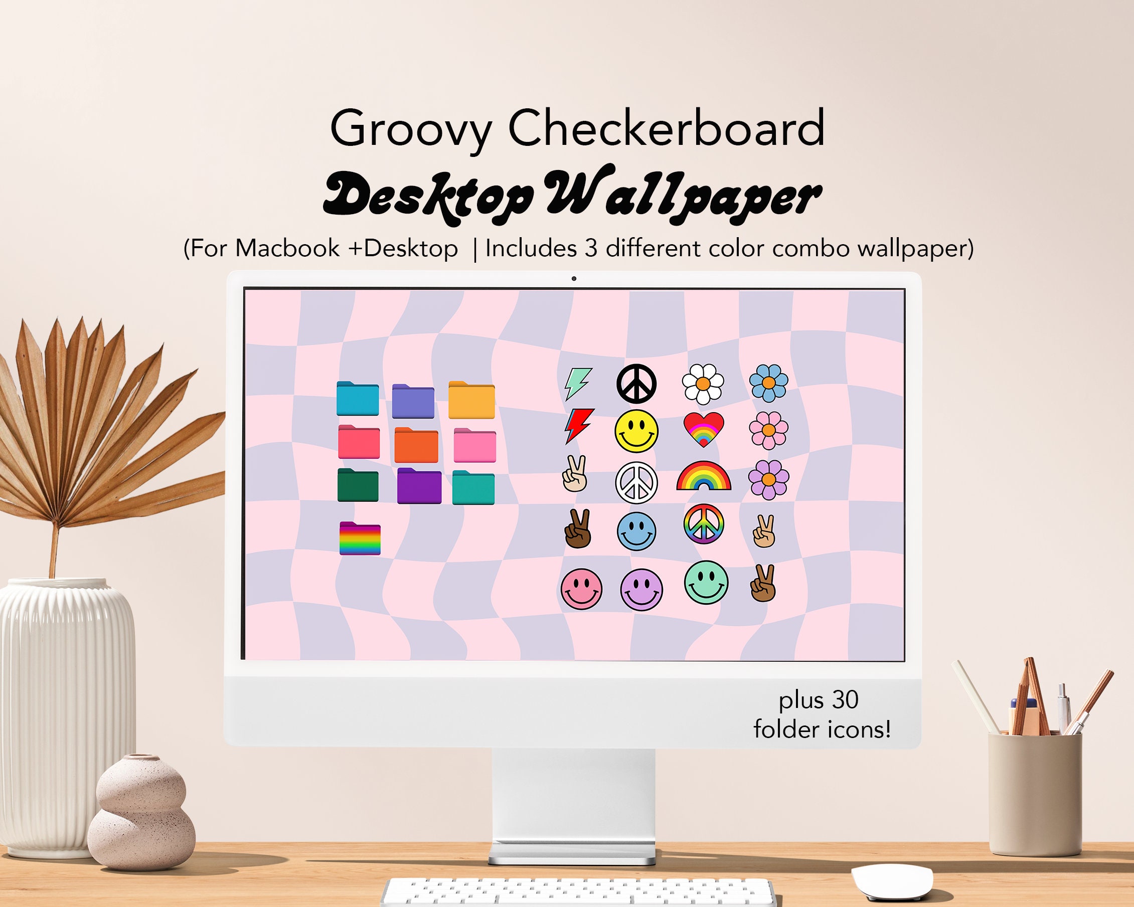 Desktop Organizer Danish Pastel Wallpaper Retro Groovy 