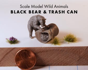 Orso nero e cestino della spazzatura • 1:48 • Figura di animale per modellismo ferroviario in scala O