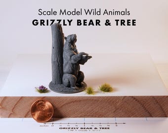 Orso Grizzly e Albero • 1:48 • Figura animale modello ferroviario in scala O