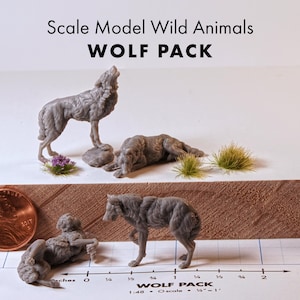 Wolf Pack • 1:48 • O scale model railroad animal figures (set of four)
