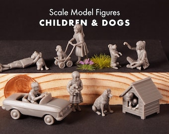 Enfants et chiens • 1:48 • Figurines de modélisme ferroviaire à l'échelle O (ensemble de 10 pièces)