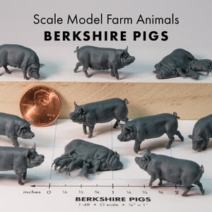 Berkshire Pigs • 1:48 • O scale model railroad farm animal figures (set of ten)
