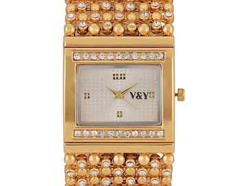 Goldfarbe Edelstahlbügel Vintage Damen Armbanduhr, Frauen Armbanduhren