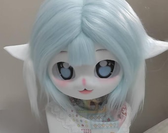 かわいい白い羊のキグの毛皮のマスクヘッド、毛皮のマスクヘッド、猫のケモノマスク、ハロウィーンパーティー用のカスタマイズ可能な手作りのコスプレ衣装マスク