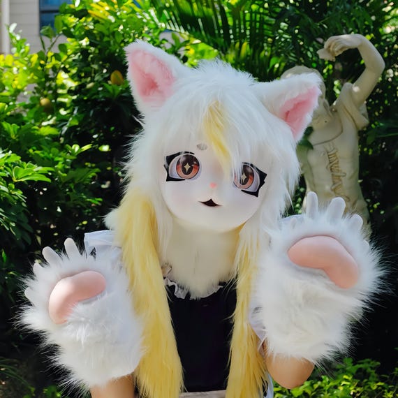 hbbhml Harige dierenhoofdmasker, vlecht, bontpak, Halloween, maskerade, feesten, cosplay kostuum, hoofddeksel hbbhml Harige dierenhoofdmasker, vlecht, bontpak, Halloween, maskerade, feesten, cosplay kostuum, hoofddeksel