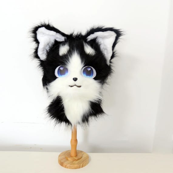 Handmade Black Fox/cat Fursuit Head - Plush Animal Mask for