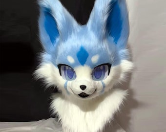 Blauw hoofd hondenbont | Kigurumi-masker pluche kemono | Comic Con| Furry Con-cosplay | Schattige dierenkostuum | Cadeau voor furries| Fursuit-commissies