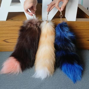 15.5&quot; Furry Tail Keychain/Fox Tail/ Christmas Gift For Her/Therian Tail/Red Fox Tail/Wolf Tail/Fur Bag Charm/Faux Fur/Handmade Animal Tail