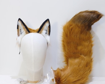 22“ Furry Ears and Tail set Nick Fox WOLF PUPPY/Christmas Gift/Christmas Costume/Cosplay Ears and Tail/FOX Fur Ears Headband/Therian Tail