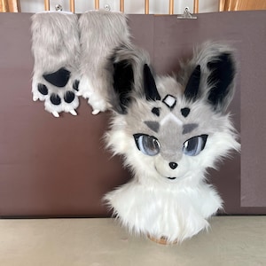 Cabeza de fursuit canina gris, cabeza de fursuit de perro personalizada para cosplay y convenciones furry, cabeza de fursuit para mascota, cosplay y convenciones furry