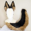 27.5“ Furry Ears and Tail set WOLF PUPPY FOX /Halloween Furry/Halloween Costume/Cosplay Ears and Tail/Black Fur Ears Headband/Therian Tail
